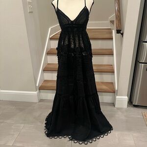 Antica Sartoria Elegant Black Lace Maxi Dress